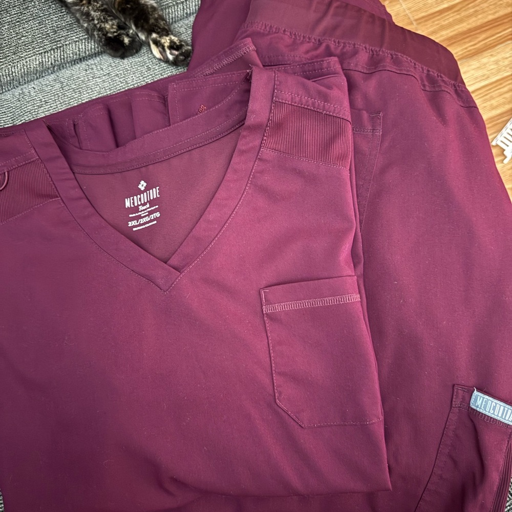 Med Couture Wine V-Neck Scrub Top and Pants